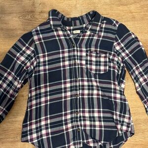 Hollister Plaid Flannel Shirt Navy Pink White Y2K Soft Grunge Seagull Logo L